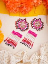PREYASI- THE SWEETHEART- BEADS AND RESHAM EMBROIDERED EARRINGS (Rose Pink, Scarlet Red, Ebony Black)