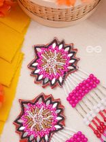 PREYASI- THE SWEETHEART- BEADS AND RESHAM EMBROIDERED EARRINGS (Rose Pink, Scarlet Red, Ebony Black)