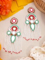 ANTRANG- CLOSE TO HEART- MIRRORS, BEADS AND SEQUINS EMBROIDERED EARRINGS (Porcelain White, Seafoam Green & Scarlet Red)