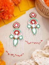 ANTRANG- CLOSE TO HEART- MIRRORS, BEADS AND SEQUINS EMBROIDERED EARRINGS (Porcelain White, Seafoam Green & Scarlet Red)