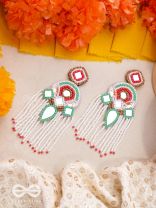 ANTRANG- CLOSE TO HEART- MIRRORS, BEADS AND SEQUINS EMBROIDERED EARRINGS (Porcelain White, Seafoam Green & Scarlet Red)