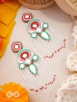 ANTRANG- CLOSE TO HEART- MIRRORS, BEADS AND SEQUINS EMBROIDERED EARRINGS (Porcelain White, Seafoam Green & Scarlet Red)