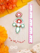 ANTRANG- CLOSE TO HEART- MIRRORS, BEADS AND SEQUINS EMBROIDERED EARRINGS (Porcelain White, Seafoam Green & Scarlet Red)