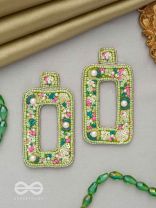 AARDRATVA- THE VERDANT- SEQUINS, PEARLS, BEADS AND STONES EMBROIDERED EARRINGS (LIME GREEN)