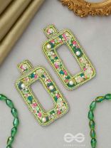 AARDRATVA- THE VERDANT- SEQUINS, PEARLS, BEADS AND STONES EMBROIDERED EARRINGS (LIME GREEN)