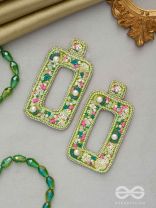 AARDRATVA- THE VERDANT- SEQUINS, PEARLS, BEADS AND STONES EMBROIDERED EARRINGS (LIME GREEN)