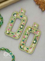 AARDRATVA- THE VERDANT- SEQUINS, PEARLS, BEADS AND STONES EMBROIDERED EARRINGS (LIME GREEN)