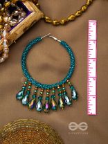 Utkanika- The Circle of Desire- Beads and Glass Drops Earrings (Pine Green)