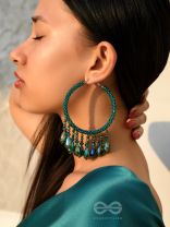 Utkanika- The Circle of Desire- Beads and Glass Drops Earrings (Pine Green)
