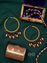 Utkanika- The Circle of Desire- Beads and Glass Drops Earrings (Mustard Yellow)