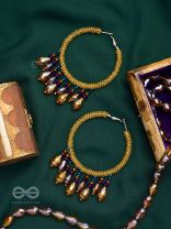 Utkanika- The Circle of Desire- Beads and Glass Drops Earrings (Mustard Yellow)