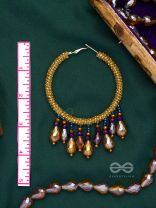 Utkanika- The Circle of Desire- Beads and Glass Drops Earrings (Mustard Yellow)