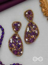  KARNIKAR- THE PURPLE FLOWER- STONE, SEQUINS AND BEADS EMBROIDERED EARRINGS (Violet & Fire Yellow)