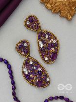  KARNIKAR- THE PURPLE FLOWER- STONE, SEQUINS AND BEADS EMBROIDERED EARRINGS (Violet & Fire Yellow)