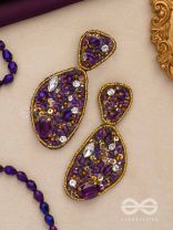  KARNIKAR- THE PURPLE FLOWER- STONE, SEQUINS AND BEADS EMBROIDERED EARRINGS (Violet & Fire Yellow)
