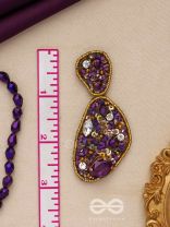  KARNIKAR- THE PURPLE FLOWER- STONE, SEQUINS AND BEADS EMBROIDERED EARRINGS (Violet & Fire Yellow)