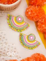 AARUNYA- THE FIRST SUNRAY- BEADS, SEQUINS AND MIRROR EMBROIDERED EARRINGS (MULTICOLOURED)