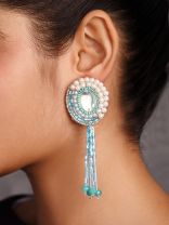 Mandalaka- The Majestic Mirror- Stone, Pearls and Beads Embroidered Earrings (Arctic Blue)