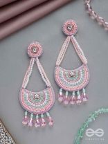 Utksiptika- The Glorious Crescent- Swaroski, Beads, Sequins and Glass Drops Embroidered Earrings (Blush Pink & Mint Green)