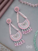 Utksiptika- The Glorious Crescent- Swaroski, Beads, Sequins and Glass Drops Embroidered Earrings (Blush Pink & Mint Green)