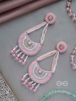 Utksiptika- The Glorious Crescent- Swaroski, Beads, Sequins and Glass Drops Embroidered Earrings (Blush Pink & Mint Green)