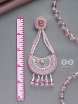 Utksiptika- The Glorious Crescent- Swaroski, Beads, Sequins and Glass Drops Embroidered Earrings (Blush Pink & Mint Green)