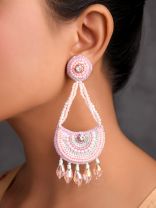 Utksiptika- The Glorious Crescent- Swaroski, Beads, Sequins and Glass Drops Embroidered Earrings (Blush Pink & Mint Green)