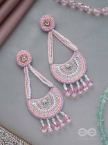Utksiptika- The Glorious Crescent- Swaroski, Beads, Sequins and Glass Drops Embroidered Earrings (Blush Pink & Mint Green)