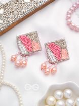 Chaturashra- The Charming Square- Beads and Pearls Embroidered Earrings (Blush & Fuchsia Pink)
