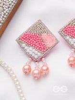 Chaturashra- The Charming Square- Beads and Pearls Embroidered Earrings (Blush & Fuchsia Pink)