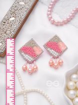 Chaturashra- The Charming Square- Beads and Pearls Embroidered Earrings (Blush & Fuchsia Pink)