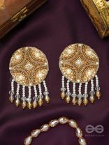Parinataruna- The Setting Sun- Beads, Sequins, Swaroski and Glass Drops Embroidered Earrings (Copper Brown)