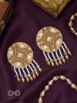 Parinataruna- The Setting Sun- Beads, Sequins, Swaroski and Glass Drops Embroidered Earrings (Copper Brown)