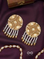 Parinataruna- The Setting Sun- Beads, Sequins, Swaroski and Glass Drops Embroidered Earrings (Copper Brown)