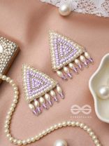 Suchyagra- The Eternal Pyramid- Pearls, Beads and Glass Beads Embroidered Earrings (Orchid Purple)