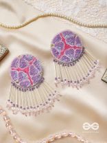 Misraka- The Garden of Paradise- Beads, Pearls, Glass Beads and Resham Embroidered Earrings (Amethyst Purple & Fuchsia Pink)