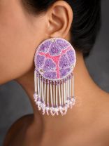 Misraka- The Garden of Paradise- Beads, Pearls, Glass Beads and Resham Embroidered Earrings (Amethyst Purple & Fuchsia Pink)
