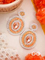 Vitanka- The Beautiful Ovals- Sequins, Stones and Pearls Embroidered Earrings (Carrot Orange)