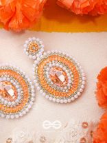 Vitanka- The Beautiful Ovals- Sequins, Stones and Pearls Embroidered Earrings (Carrot Orange)