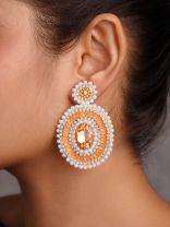 Vitanka- The Beautiful Ovals- Sequins, Stones and Pearls Embroidered Earrings (Carrot Orange)