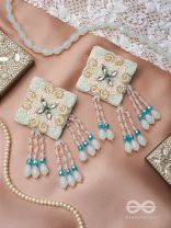 Vivarta- The Blue Sky- Stones, Glass Drops and Glass Beads Embroidered Earrings (Arctic n Teal Blue & Blush Pink)