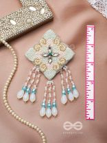 Vivarta- The Blue Sky- Stones, Glass Drops and Glass Beads Embroidered Earrings (Arctic n Teal Blue & Blush Pink)