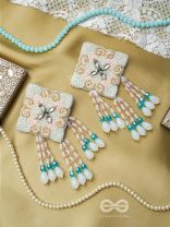 Vivarta- The Blue Sky- Stones, Glass Drops and Glass Beads Embroidered Earrings (Arctic n Teal Blue & Blush Pink)