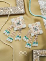 Vivarta- The Blue Sky- Stones, Glass Drops and Glass Beads Embroidered Earrings (Arctic n Teal Blue & Blush Pink)