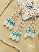 Vivarta- The Blue Sky- Stones, Glass Drops and Glass Beads Embroidered Earrings (Arctic n Teal Blue & Blush Pink)