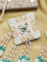 Vivarta- The Blue Sky- Stones, Glass Drops and Glass Beads Embroidered Earrings (Arctic n Teal Blue & Blush Pink)
