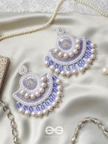 Suramya- The Picturesque Crescent- Sequins, Glass Beads and Stone Embroidered Earrings (Cobalt Blue)
