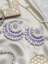 Suramya- The Picturesque Crescent- Sequins, Glass Beads and Stone Embroidered Earrings (Cobalt Blue)