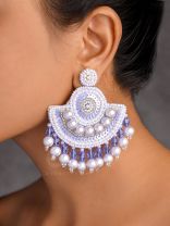 Suramya- The Picturesque Crescent- Sequins, Glass Beads and Stone Embroidered Earrings (Cobalt Blue)