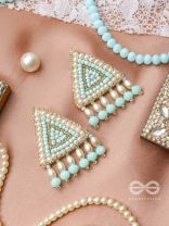 Suchyagra- The Eternal Pyramid-  Pearls, Beads and Glass Beads Embroidered Earrings (Sky Blue)